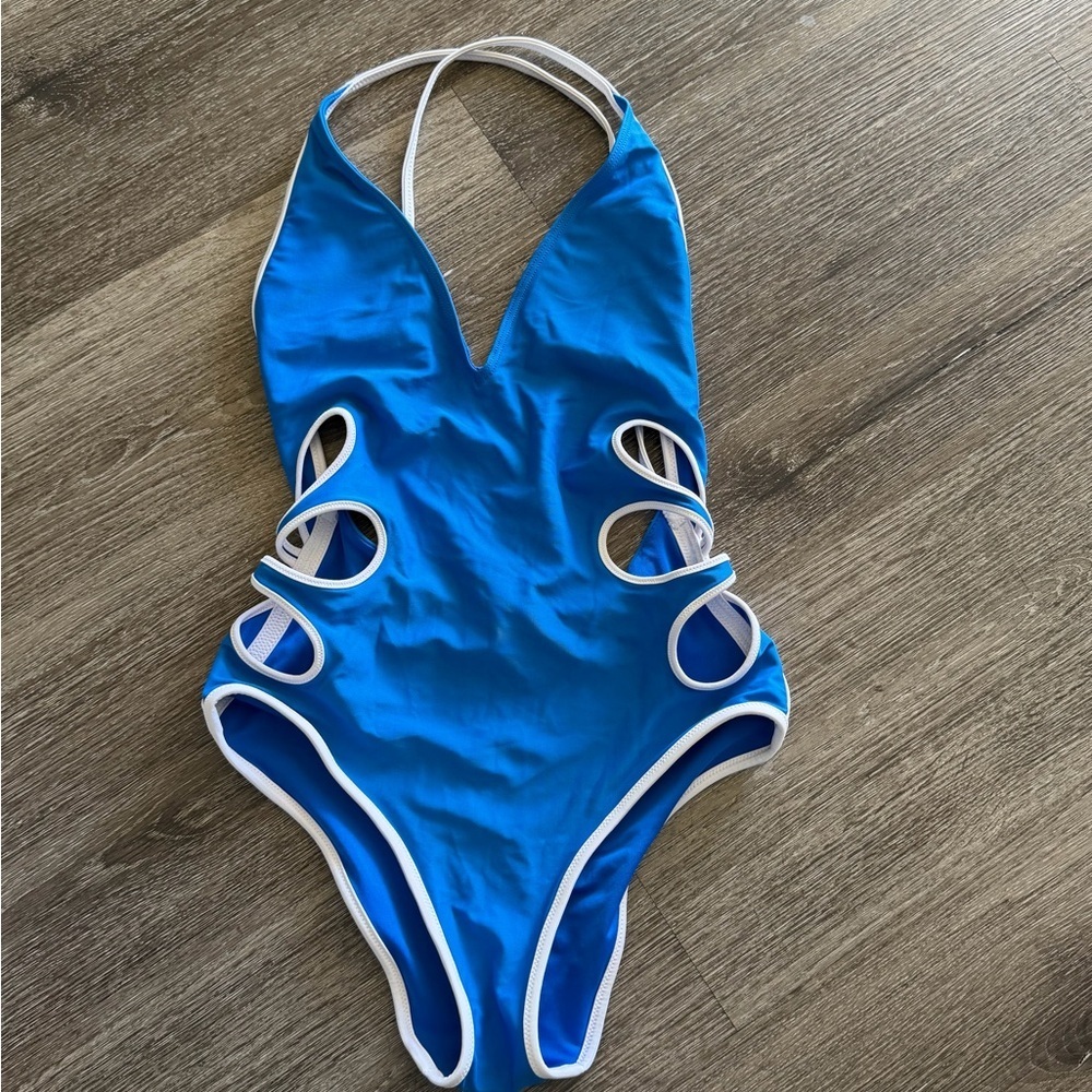 Aerie Vibrant Blue women’s One Piece with White Accents